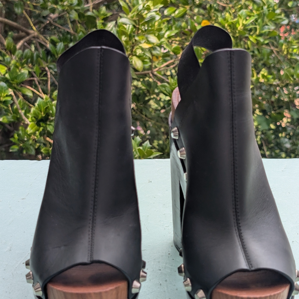Balenciaga Black Heeled Boots with Silver Accents